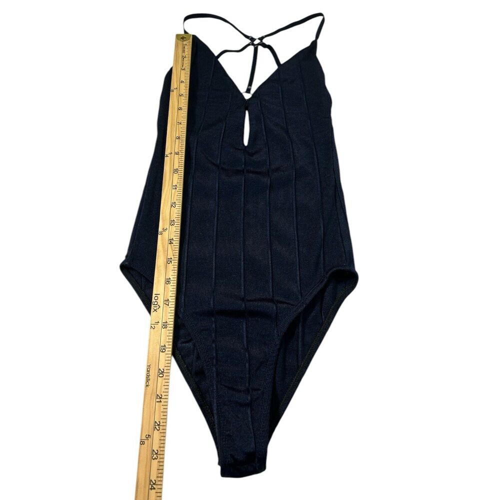 MY PLACE Navy Blue Strappy Open Back Bodysuit PP Ribbed Stretch Ring Detail - Picture 6 of 8